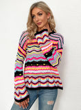 CLASSY LOOSE-FITTING COLOR ROUND NECK STRIPED SWEATER