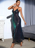 SEXY BACKLESS SLING SEQUINED LONG DRESS