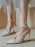 POINTED METAL RIVET HIGH HEELS SANDALS