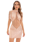 SEXY PERSPECTIVE MESH STITCHING SEQUINED DRESS