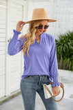 CASUAL V-NECK LOTUS LEAF SLEEVE T-SHIRT