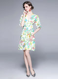 PRINTED V-NECK SHORT SLEEVE SLIM DRESS