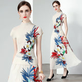 SHORT-SLEEVED TOP HIGH WAIST PLEATED SKIRT TWO-PIECE SUIT