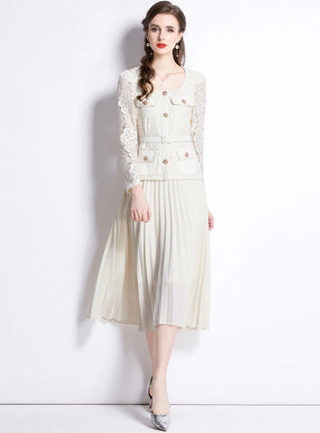RETRO SLIM LACE STITCHING LONG DRESS