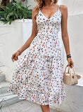 V-NECK SLIM SLING BUTTERFLY PRINT DRESS
