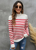STYLISH STRIPED LOOSE LONG-SLEEVED STAND-UP SWEATER