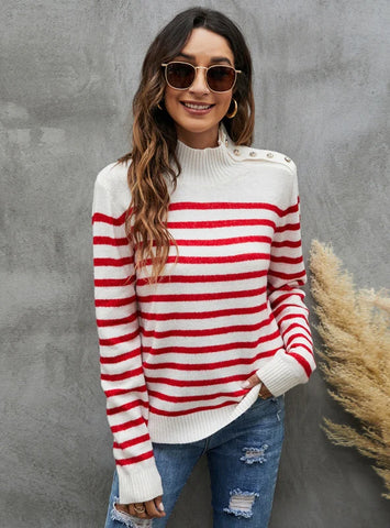 STYLISH STRIPED LOOSE LONG-SLEEVED STAND-UP SWEATER