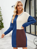 FASHION LOOSE STITCHING CONTRAST COLOR LONG SWEATER DRESS
