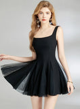 MESH FLUFFY SLING SHORT DRESS