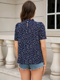 CASUAL ROUND NECK PLEATED CHIFFON SHIRT TOP