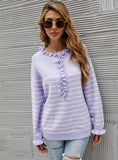STYLISH BUTTON WOOD EAR STRIPED STITCHING SWEATER