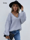 STYLISH PULLOVER STRIPED V-NECK SWEATER