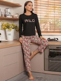 FASHION PRINTED LONG SLEEVE LEOPARD PRINT TROUSERS PAJAMAS SET