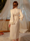 V-NECK SATIN LACE EMBROIDERED SPLIT NIGHTDRESS
