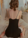 FASHION SEXY V-NECK LACE SUSPENDER PAJAMAS