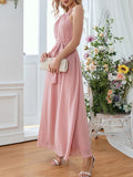 PINK CHIFFON HALTER SLEEVELESS DRESS