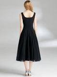 BLACK GAUZE SLING SLEEVELESS DRESS