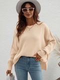 CLASSY ROUND NECK KNITTED LOOSE SPLIT PULLOVER SWEATER