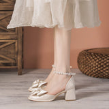 BOW THICK HEEL ROMAN SANDALS