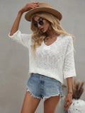 FASHION V-NECK LOOSE SOLID COLOR PULLOVER SWEATER