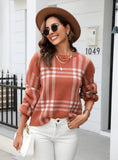 Plaid Splicing Pullover Round Neck Sweater