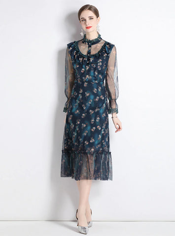 PRINTED FLORAL PALACE STYLE SLIM DRESS