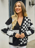 Plaid Stitching Sweater Coat