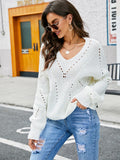 FASHION SOLID COLOR LONG SLEEVE V-NECK SWEATER
