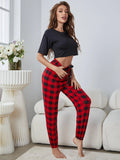 FASHION SHORT-SLEEVED PLAID HOME SUIT