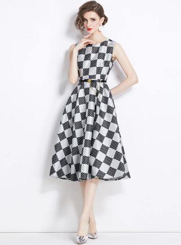 RETRO PLAID SLEEVELESS SLIM DRESS