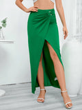 WOMEN SILKY FABRIC SPLIT SKIRT
