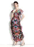 PRINTED CHIFFON RUFFLED RETRO DRESS