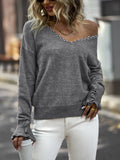 FASHION SEXY V-NECK PEARLS SWEATER
