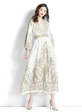 LONG SLEEVE V-NECK PRINTED LONG DRESS