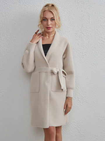 STYLISH POCKET CARDIGAN IMITATION MINK KNITTED COAT