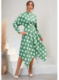 CASUAL IRREGULAR LONG-SLEEVED POLKA-DOT DRESS
