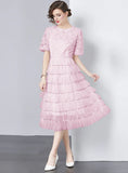 SEQUINED GAUZE CAKE WAIST SLIMMING DRESS