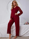 Breathable Comfort Black Lace-Trimmed Pajama Set