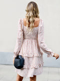 HOLIDAY LEISURE FLORAL V-NECK LONG SLEEVE DRESS