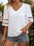 FIVE-POINT SLEEVE V-NECK WHITE TOP