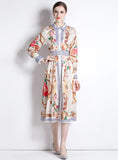 LAPEL SLIM FIT MID-LENGTH PRINTED SHIRT DRESS