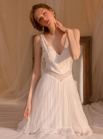 SEXY LACE BACKLESS GAUZE PERSPECTIVE SUSPENDER NIGHTDRESS