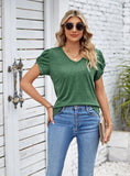 SOLID COLOR V-NECK LOOSE SHORT SLEEVE T-SHIRT
