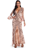 SEXY LONG-SLEEVED SEQUINED SPLIT DRESS