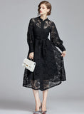 RETRO LANTERN SLEEVE LACE LONG DRESS