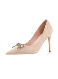 SHALLOW-MOUTHED POINTED RHINESTONE BOW HIGH HEELS