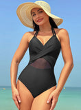 SOLID COLOR MESH ONE-PIECE BIKINI