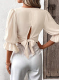 V-NECK SLIM BUBBLE SLEEVE SHIRT