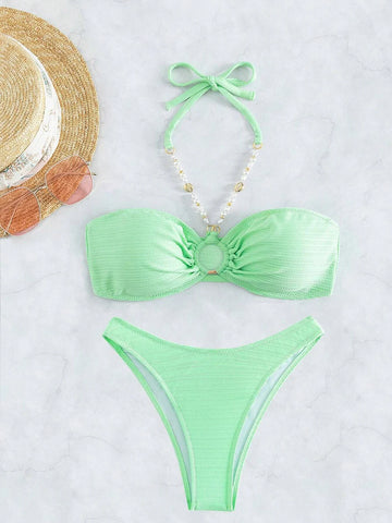 SEXY GREEN STRAP HALTER SEXY SWIMSUIT