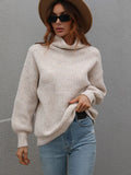 FASHION SOLID COLOR PULLOVER LOOSE TURTLE NECK SWEATER